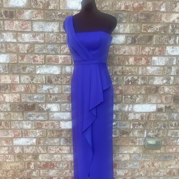 BCBGMaxAzria Kristine One-Shoulder Peplum Purple Formal Gown Size 2P - Picture 2 of 7